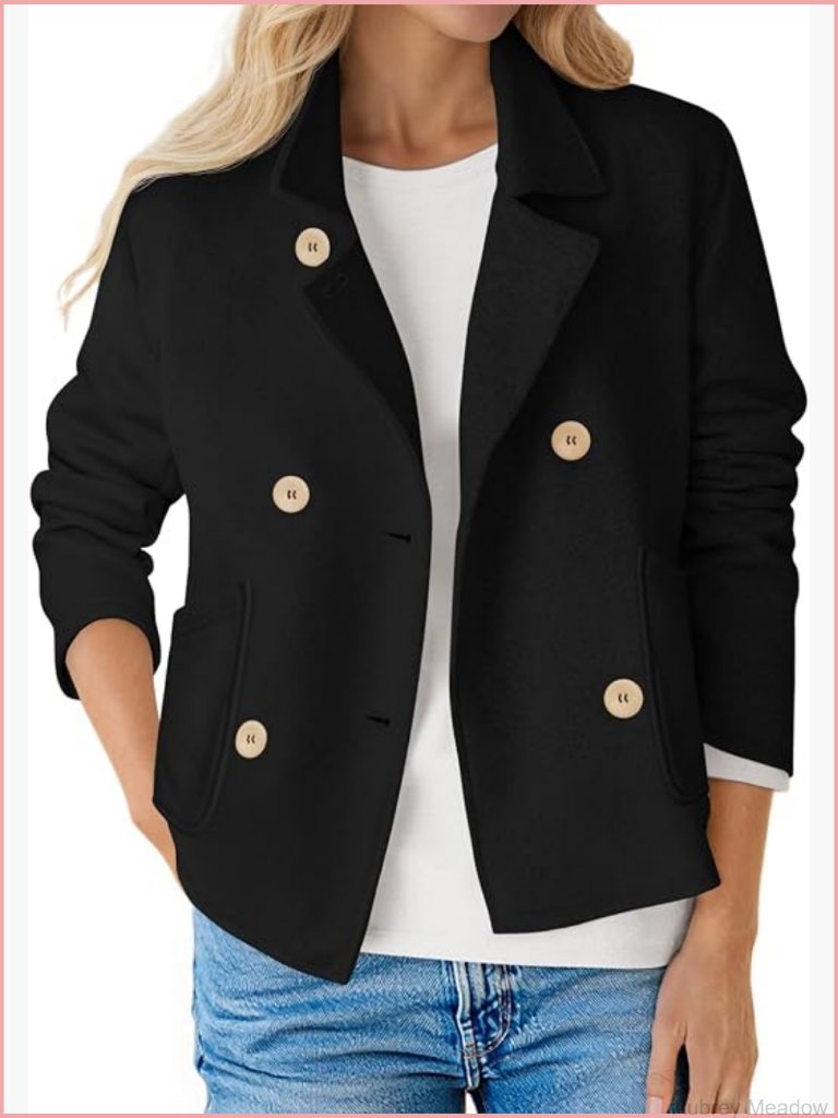 Cropped Blazer Double Breasted Open Front Long Sleeve Casual Business Jacket